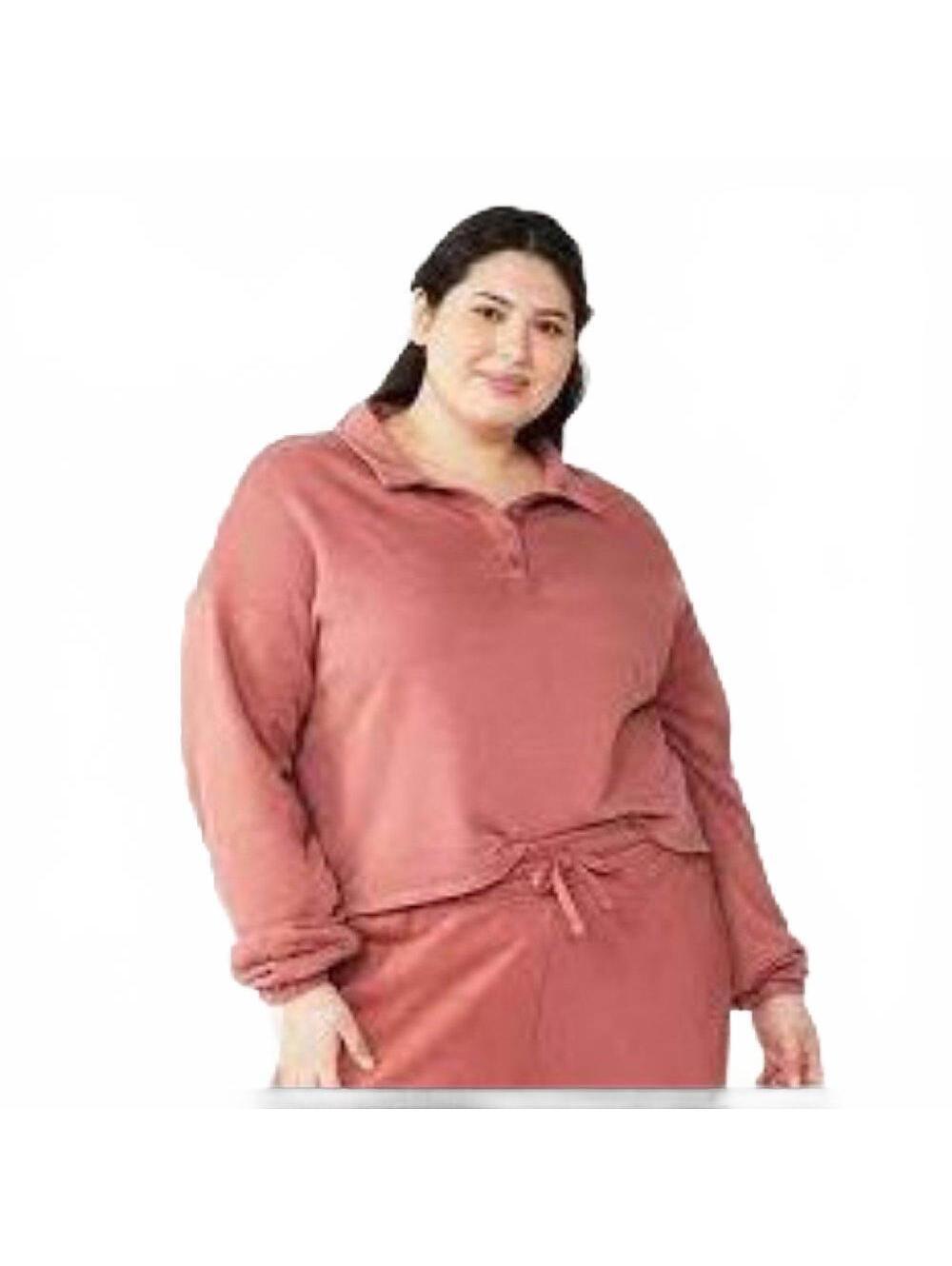 Juniors' Plus Size SO® Long Sleeve Fleece Polo - Shabby Mauve color! - Picture 1 of 2
